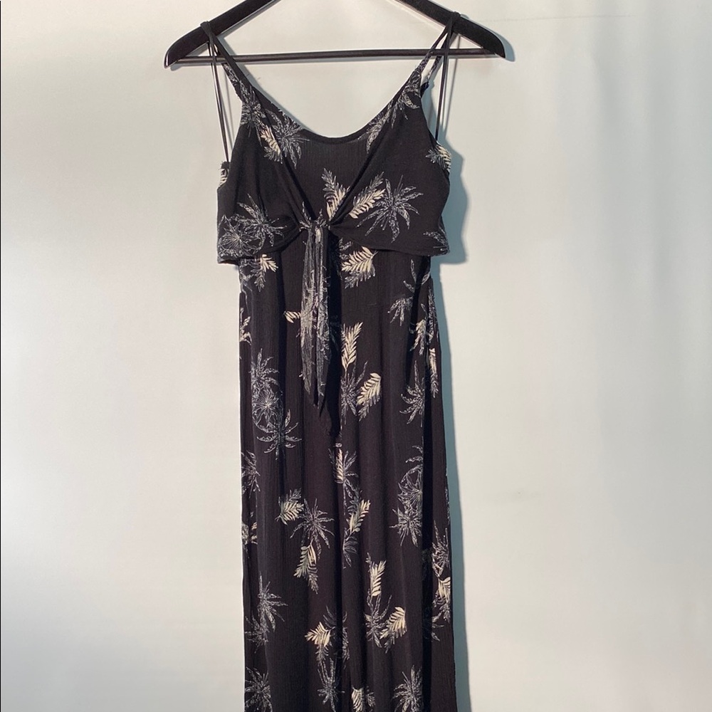 Kismet Black and Cream Jumpsuit with Leaf pattern